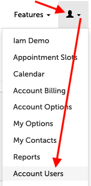 Arrow pointing at the profile icon, and then Account Users